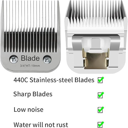 2PCS 3/4" HT Dog Grooming Replacement Blades Compatible with Andis Dog Clippers,Dog Clipper Blades Compatible with Wahl KM-10 Series Clippers, Oster A5,Size-3/4-Inch 19mm Cut Length,Silver