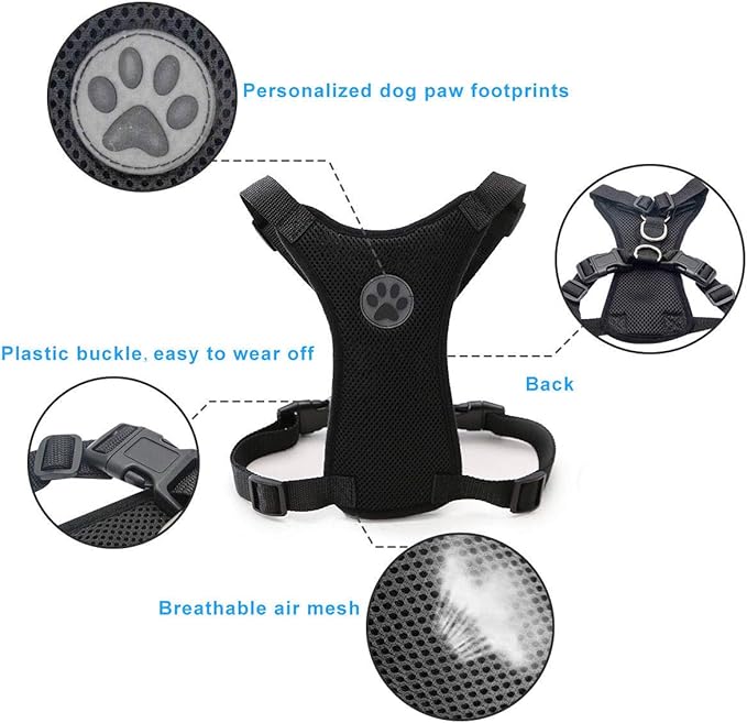 Dog Harness, Pet Vest Harness for Dogs in Car Adjustable Neck and Chest Strap Breathable Soft Fabric Multifunctional Vest with Quick Release for Travel Walking Daily Use