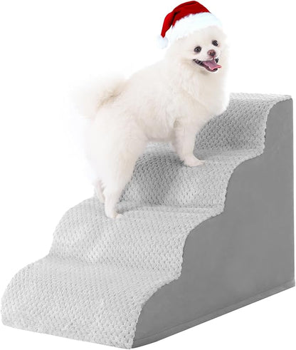 MIHIKK Dog Stairs Ramp, Curved 4-Step Dog Steps for Small Dogs and Cats, Pet Stairs for High Beds and Couch with Anti-Slip Washable Cover and Durable High Density Foam, Grey