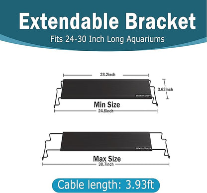 LED Aquarium Light, 24/7 Mode IP68 for Plants-Full Spectrum Fish Tank Light, 24-30 Inch, Sunrise-Daylight-Moonlight, White Blue Red Green Pink LEDs with Extendable Brackets for Freshwater