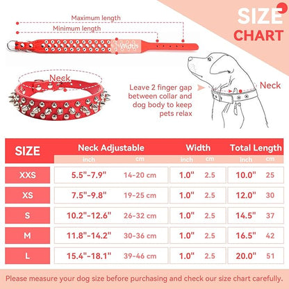 PETCARE Spiked Dog Collar Red Soft Pu Leather Funny Mushrooms Rivet Spike Studded Puppy Collar Adjustable Outdoor Pet Dog Collar for Small Medium Large Dogs Cats Chihuahua Pug Pit Bull Dog Collars