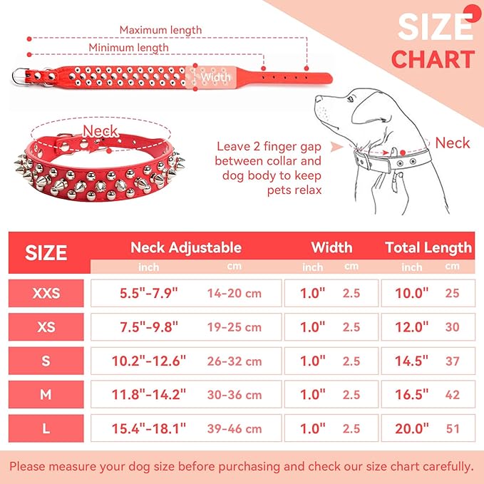PETCARE Spiked Dog Collar Red Soft Pu Leather Funny Mushrooms Rivet Spike Studded Puppy Collar Adjustable Outdoor Pet Dog Collar for Small Medium Large Dogs Cats Chihuahua Pug Pit Bull Dog Collars