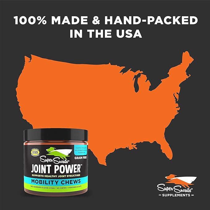 Super Snouts Joint Power – 60 Soft Chews – Joint Supplement for Dogs and Cats with Green Lipped Mussel Helps Ease Discomfort & Stiffness– Made in The USA