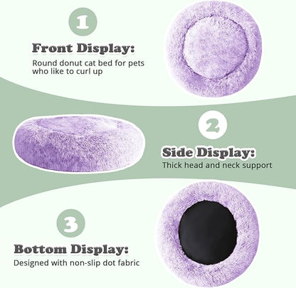 JOLLYVOGUE Dog Beds, Calming Small Dog Bed, Anti-Anxiety Dog Bed for Small Dogs, Fluffy Donut Dog Bed, Cozy Dog Cat Cushion Bed for Small Medium Dogs and Cats (20")