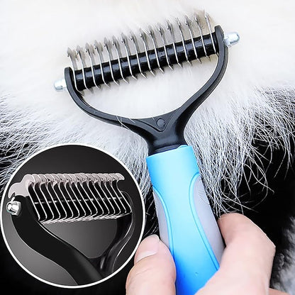 Double Sided Undercoat Rake Comb - Pet Grooming Tool for Dog and Cat Shedding and Dematting, Flea Comb Set (Blue/16 tooth)