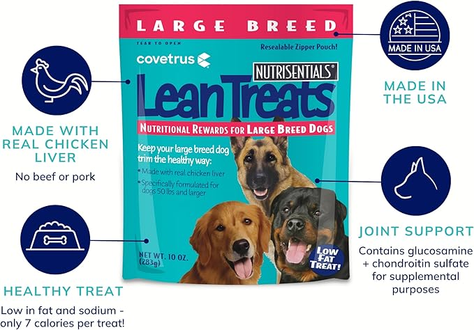 Covetrus Nutrisential Lean Treats for Large Dogs - Soft Dog Treats for Large Dogs - Nutritional Low Fat Bite Size - Chicken Flavor - 10oz - 8 Pack