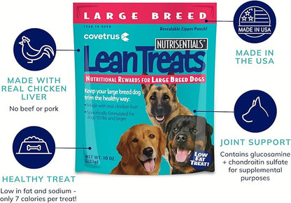 Covetrus Nutrisential Lean Treats for Large Dogs - Soft Dog Treats for Large Dogs - Nutritional Low Fat Bite Size - Chicken Flavor - 10oz - 8 Pack
