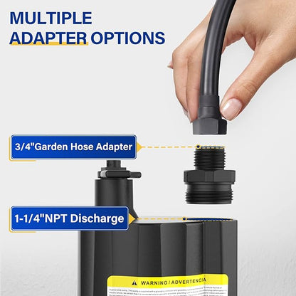 Acquaer Submersible Water Pump 1/6 HP Sump Pump Thermoplastic Utility Pump Small Electric Water Pump 1750GPH Water Remove for Basement Hot Tubs Garden Pool Cover Draining with 10 ft Cord