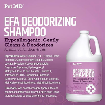 Pet MD EFA Deodorizing Shampoo for Dogs & Cats - Hypoallergenic Dog Shampoo for Sensitive Skin, Dry Skin, Itching, and Flaking - Professional Dog Shampoo Gallon