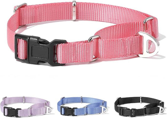 Rttochfy Martingale Dog Collars, Adjustable Nylon Dog Collar with Quick Release Buckle, No Choke Dog Training Collar for Small Medium Large Dogs (Pink, M)