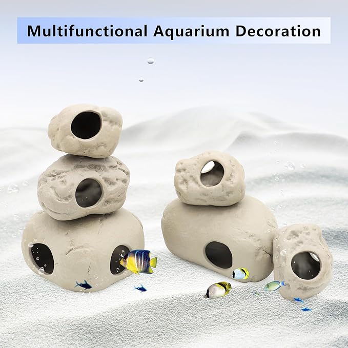 Aquarium Decorations Stackable Ceramic Cave Betta Fish Tank Accessories Rock Cave Decor 6-Piece Set