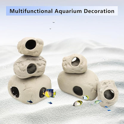 Aquarium Decorations Stackable Ceramic Cave Betta Fish Tank Accessories Rock Cave Decor 6-Piece Set