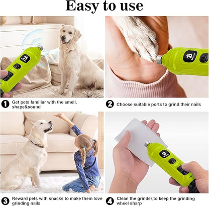 Bousnic Dog Nail Grinder with 2 LED Light - Super Quiet Pet Nail Grinder Powerful 2-Speed Electric Dog Nail Trimmer File Toenail Grinder for Puppy Small Medium Large Breed Dogs & Cats (Green)