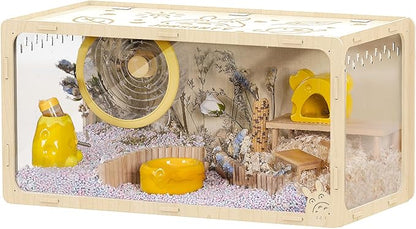 31.5 inch Wooden Hamster Cage, Large Habitat, Openable Top, Transparent Acrylic for Interior View, Ventilated, Easy to Clean, for Syrian Hamster, Dwarf Hamster, Gerbil, Other Small Pet Animals