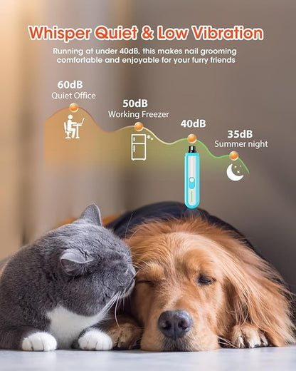 Super Powerful Dog Nail Trimmers, Dog Nail Clipper and Dog Nail Grinder Combo, Ultra Quiet, 3 Speeds, 4 Bright Lights, with Travel Lock, for Small, Meddium and Large Dogs, Cats, Small Animals