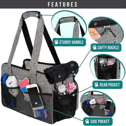PetAmi Small Dog Purse Carrier, Soft-Sided Pet Carrier Bag with Pockets, Portable Puppy Cat Travel Handbag Tote, Airline Approved Breathable Mesh, Poop Bag Dispenser, Sherpa Bed, Max 18 lbs, Gray