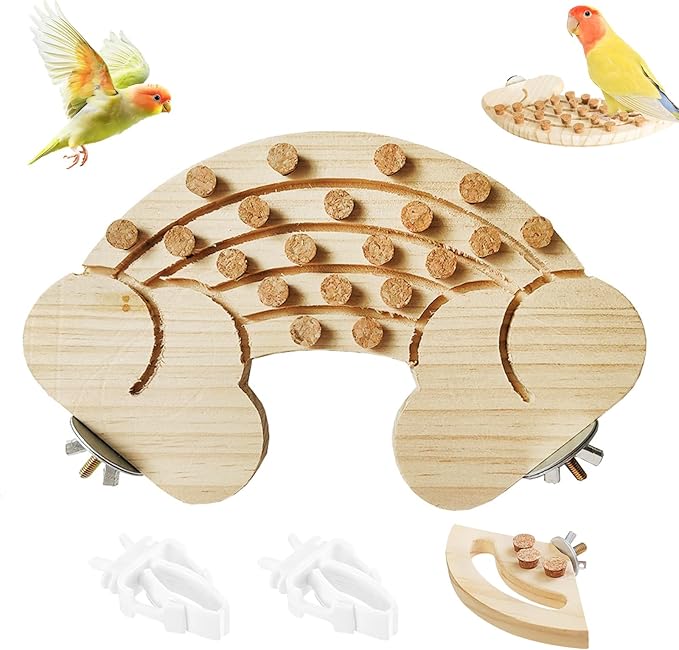 Bird Chew Toy with Screw Mount – Wooden Foraging Toy for Parrots, Cockatiels, Small to Medium Birds, Secure Cage Attachment, Safe and Durable Design (Rainbow-Corner)