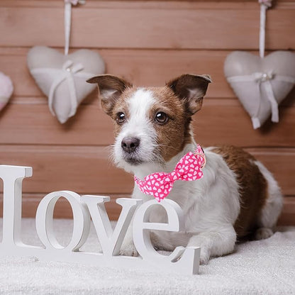ARING PET Valentine's Day Dog Collar-Cotton Pink Heart Dog Collar with Bow, Adjustable Valentine Bowtie Dog Collars Pet Necklace with Metal Buckle for Girl&Boy Dogs