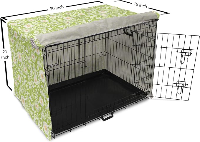 Ambesonne Botanical Dog Crate Cover, Abstract Pattern with Floral Details Spring Beauty Blossom, Easy to Use Pet Kennel Cover for Cats & Medium Dogs, 30 Inch, Apple Green Pale Orange