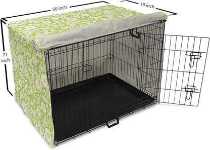 Ambesonne Botanical Dog Crate Cover, Abstract Pattern with Floral Details Spring Beauty Blossom, Easy to Use Pet Kennel Cover for Cats & Medium Dogs, 30 Inch, Apple Green Pale Orange