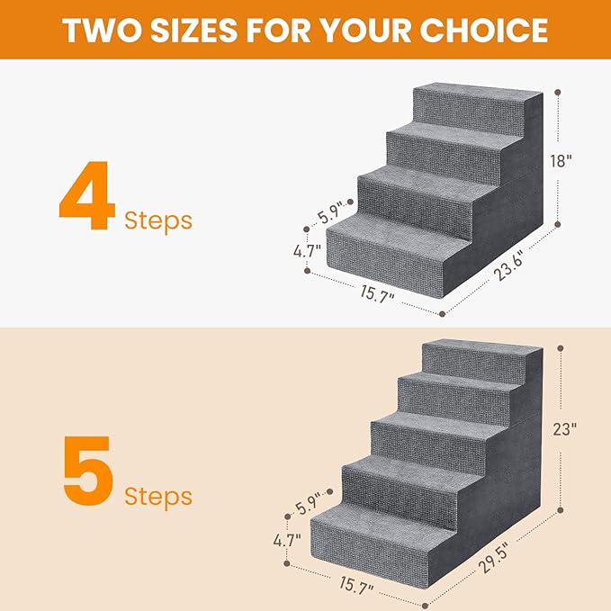Niubya Dog Stairs for Small Dog, Dog Steps for High Beds and Couch,18”H Non-Slip Bottom Pet Stairs for Small Dogs and Cats,High-Density Foam Pet Steps Grey, 4 Steps