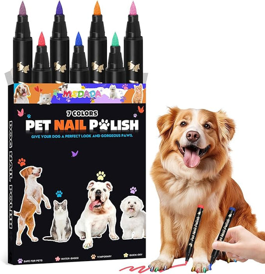 7 Colors Quick Dry Dog Nail Polish Kit Pet Safe Polish Pens for Puppy Nail Art & Paw Care Easy-Apply, Odorless Formula for Dogs & Cats