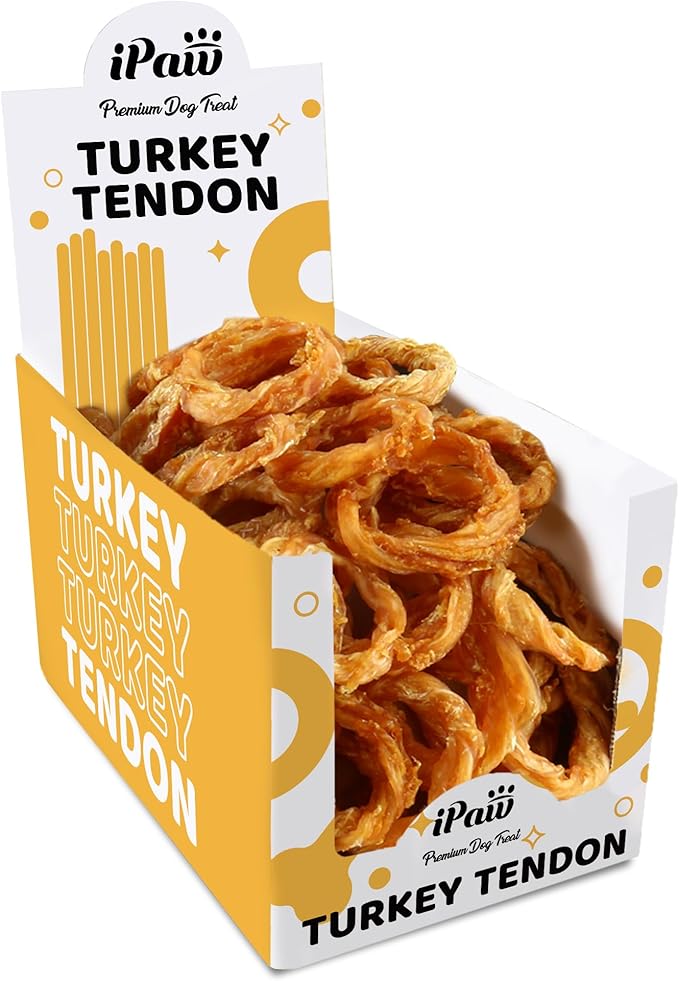 iPaw Turkey Tendon for Dogs 40 Pcs Bulk Pack, Ingredient Sourced from USA, Hypoallergenic, All Natural Human Grade Puppy Chew, Dog Treats for Signature Series, Rawhide Alternative, Ring (Small)