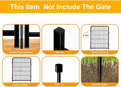 Doorless Animal Barrier Fence, 40in(H) 14 Panels Total 31 Ft(L), Garden Fences and Borders for Dogs, Anti Dig Fence Barrier, Black Metal Decorative Garden Fencing, Flower Bed Fencing