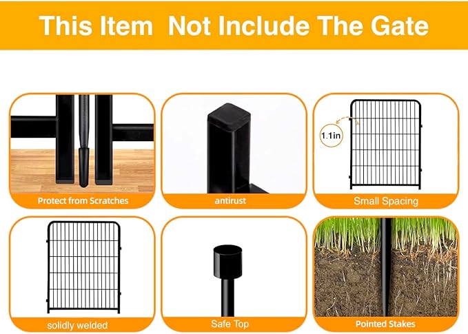 Doorless Garden Fences and Borders for Dogs, 36in(H) 14 Panels Total 31 Ft(L), Black Metal Decorative Garden Fencing, Flower Bed Fencing, Dog Digging Fence Barrier, Rabbit Fence for Garden