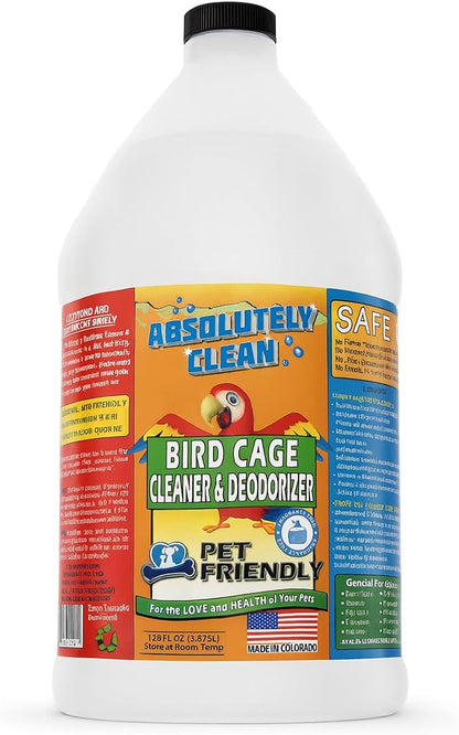 Absolutely Clean Amazing Bird Cage Cleaner and Deodorizer - Just Spray/Wipe - Safely & Easily Removes Bird Messes Quickly and Easily - Made in The US - Fragrance Free - 128oz Gallon
