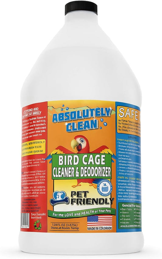 Absolutely Clean Amazing Bird Cage Cleaner and Deodorizer - Just Spray/Wipe - Safely & Easily Removes Bird Messes Quickly and Easily - Made in The US - Fragrance Free - 128oz Gallon