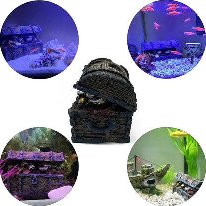 Mipukbay Fish Tank Decorations, Aquarium Decor Treasure Chest Aquarium Ornament for Small Tank