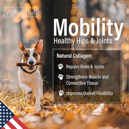 ValueBull USA Collagen Sticks for Dogs, 6 Inch Super Jumbo Chews, Natural Long-Lasting Dog Treats, 200 Count Wholesale Pack - Promotes Joint, Skin & Coat Health with Glucosamine and Chondroitin