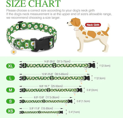 BiPawTi Green Dog Collars with Flower Floral - St. Patrick's Day Dog Collars for Puppies, Spring Dogs Collar for Girl Boy Female Dogs Pet, Cute Dog Collar with Pretty Daisies Charms (S, Green)