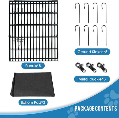 Dog Pen Pet Playpen Dog Fence Indoor Foldable Metal Wire Exercise Puppy Play Yard Pet Enclosure Indoor Outdoor 8 Panels 30 Inch with Bottom Pad/Top Cover(Black 30 top Cover)