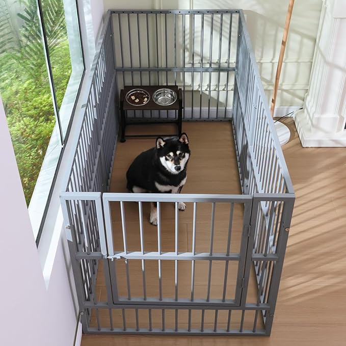 Dog Playpen - 32" Height Dog Pen, Heavy Duty Puppy Pen with Door, Safe & Sturdy, Easy Assemble for Indoor/Outdoor Pet Playpen (6 Panels with Door, Charcoal Gray)