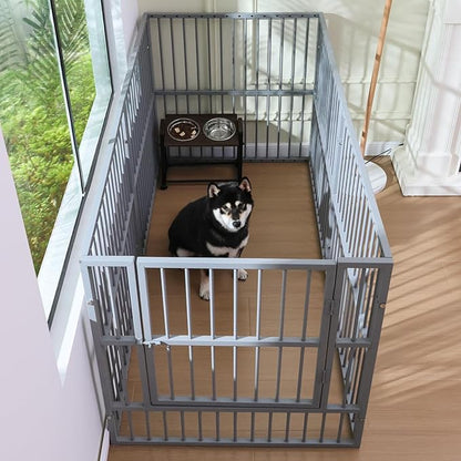 Dog Playpen - 32" Height Dog Pen, Heavy Duty Puppy Pen with Door, Safe & Sturdy, Easy Assemble for Indoor/Outdoor Pet Playpen (6 Panels with Door, Charcoal Gray)