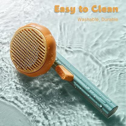 Pumpkin Cat Dog Brush, Self Cleaning, for Shedding, Pet Grooming Brush for Short and Long Haired Cats Dogs, Green