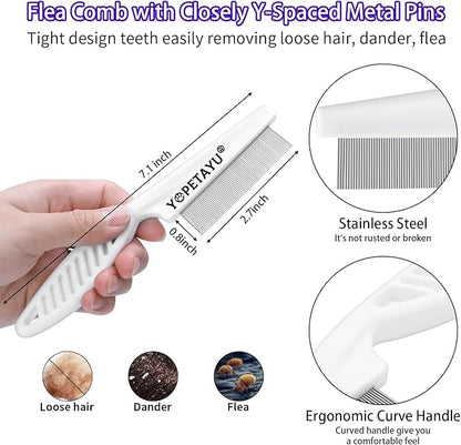 Dog Brush for Shedding, Self-Cleaning Slicker, 3 PCS Kit with Bath Brush & Flea Comb, Ideal for Short & Long Haired Pets, Removes Mats, Tangles, Fur, Gentle on Skin, for All Dogs. Purple