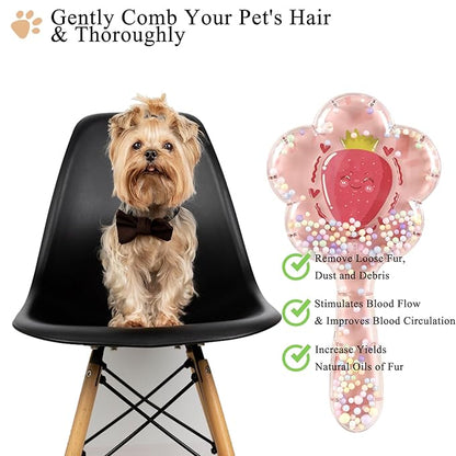 Soft Dog Brush for Small Dogs | Gentle Puppy Brush for Yorkies, Shih Tzus, Maltipoos & Maltese | Pet Hair Removal Brush with Soft Bristles | Dog Brush for Shedding (Rose Red Strawberry)