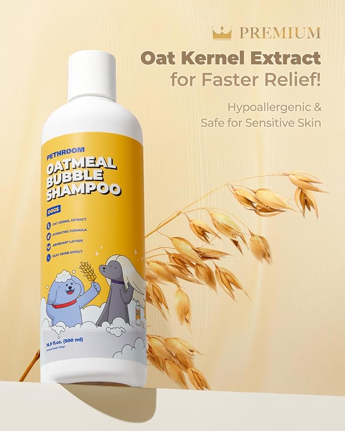 [PETHROOM] Premium Oatmeal Dog Shampoo for Itchy Sensitive Skin Relief – 500ml | Hypoallergenic Dog Shampoo with Oat, Hemp, Lavender & Milk Protein, Dry Skin Treatment, and Allergy Relief (Oatmeal)