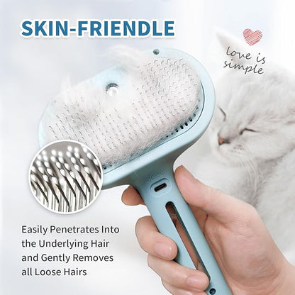 Spray Cat Brush for Shedding, Static & Tangled Hair - Self Cleaning, Long & Short Hair Pets Grooming Brush (Blue)