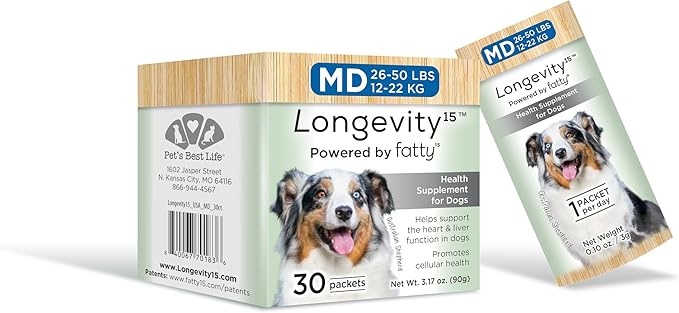 Yummy Combs Longevity15  C15:0  Fatty Acid Health Supplement for Dogs  Healthy Pet Supplies  for Medium Dogs, 1 Pack