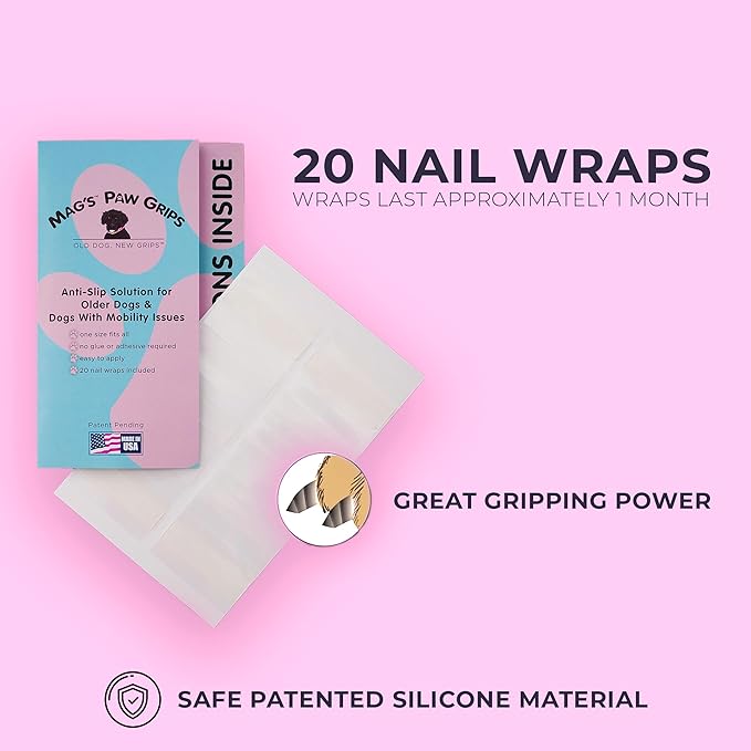 Mag's Paw Grips - Toe Grips for Senior Dogs - Anti-Slip Traction on Hardwood Floors - Nail Wraps for Dogs Under 100lbs