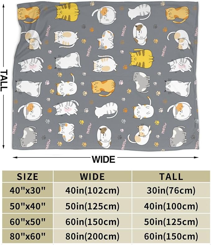 Cat Pattern Throw Blanket Gifts for Men Women Boy Girl Kid Soft Warm Flannel Fleece Blankest for Bed, Sofa, Couch, Travel, Camping 80x60 Inches