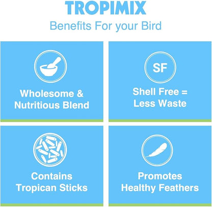 Tropimix Bird Food, Hagen Large Parrot Food with Seeds, Fruit, Nuts, Vegetables, Grains, and Legumes, Enrichment Food, 4 lb Bag