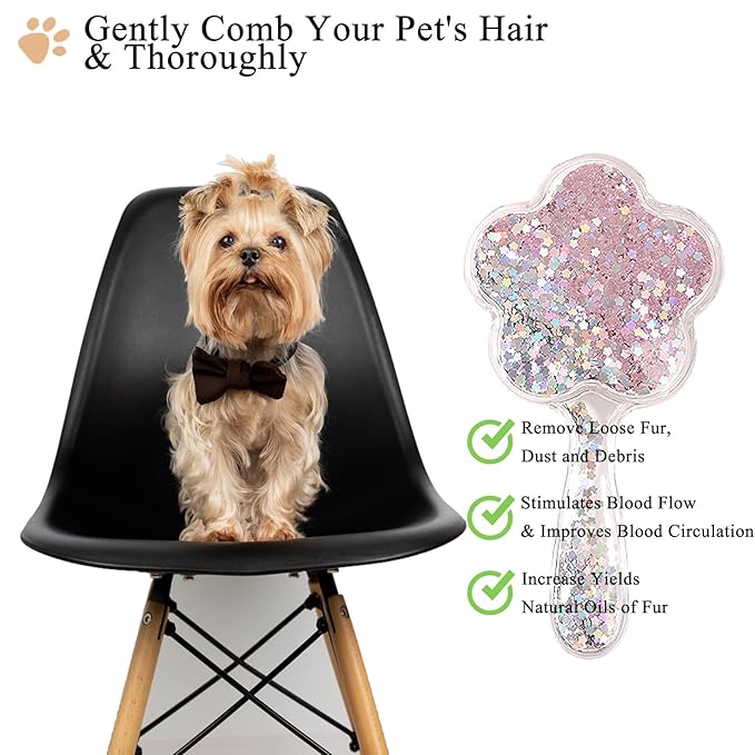 Soft Dog Brush for Small Dogs | Gentle Puppy Brush for Yorkies, Shih Tzus, Maltipoos & Maltese | Pet Hair Removal with Soft Bristles | Dog Brush for Shedding (Glitter Pink)