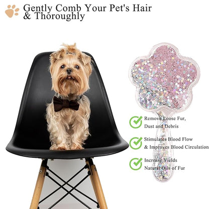 Soft Dog Brush for Small Dogs | Gentle Puppy Brush for Yorkies, Shih Tzus, Maltipoos & Maltese | Pet Hair Removal with Soft Bristles | Dog Brush for Shedding (Glitter Pink)