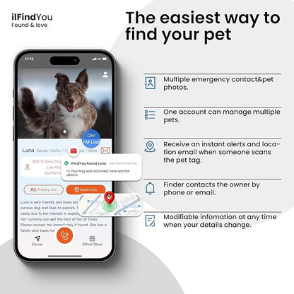 Dog Tags Personalized, QR Code Pet ID Tags for Dog Collar, Online Profile, Scan Location Alerts, Black