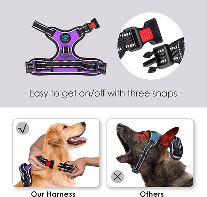 PHOEPET No Pull Dog Harnesses for Small Dogs Reflective Adjustable Front Clip Vest with Handle 2 Metal Rings 3 Buckles [Easy to Put on & Take Off](S, Purple)